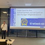 Dr. Thomas Kattenstein, Vorsitzender des h2-netzwerk-ruhr e.V., begrüßte die Anwesenden und stellte in einem kurzen Vortrag die Aktivitäten des Netzwerks im nächsten halben Jahr vor.